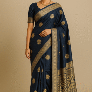 Elegant Barfi Silk Saree Traditional Barfi Silk Saree with Floral Embroidery (Size 5.5 Meter) Violent (YS-001-Barfi Silk Saree)