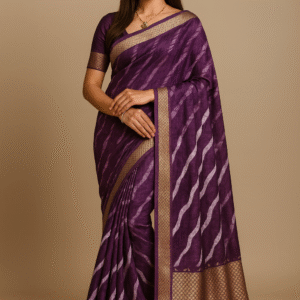 Purple Wave Pattern Saree with Golden Border