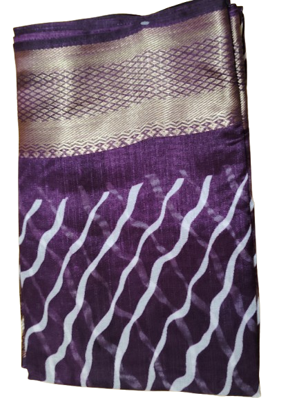 Purple Wave Pattern Saree with Golden Border - Image 4