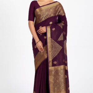 Purple Woven Silk Blend Saree with Matching Blouse