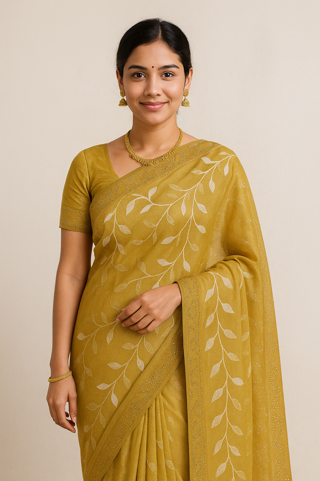 Elegant Mustard Embroidered Saree for Women