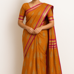 Elegant Mustard Cotton Saree with Pink & Gold Border