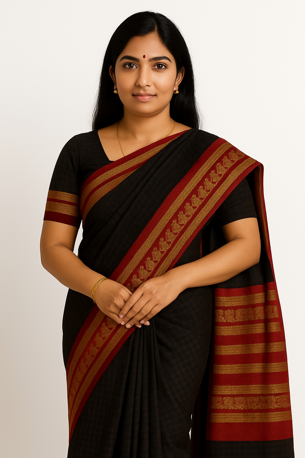 Black Cotton Saree with Maroon Zari Border