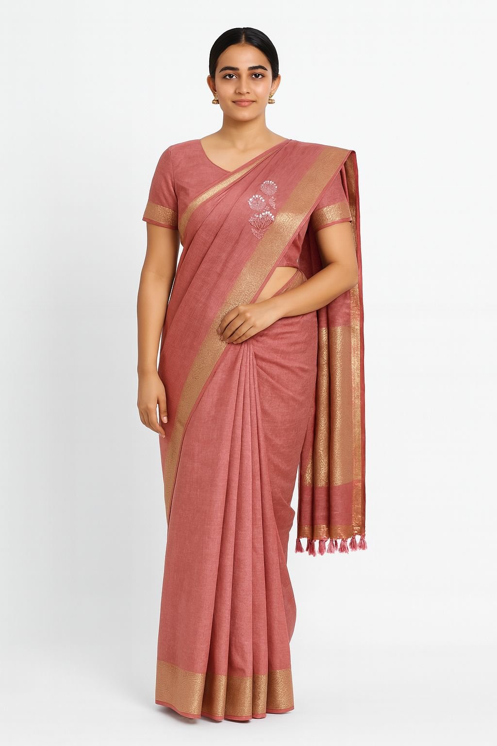 Pink Soft Silk Saree with Zari Border