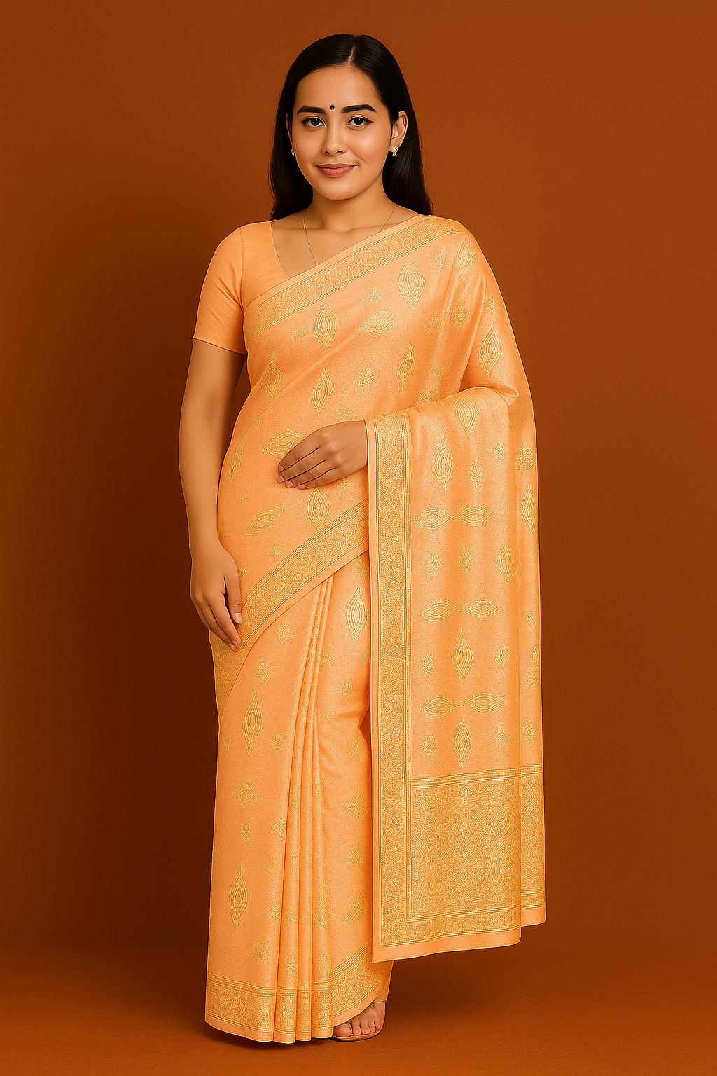 Peach Soft Silk Saree With Silver Zari Design